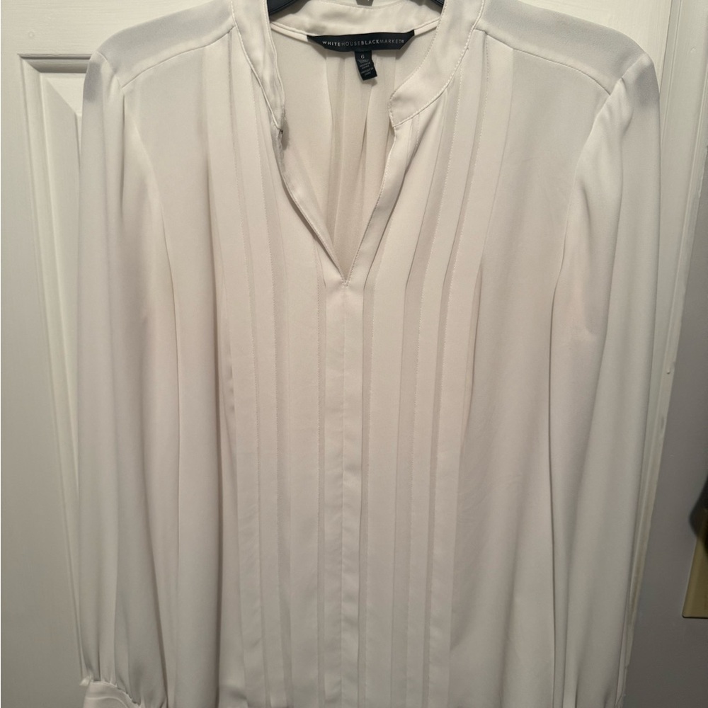 White House Black Market Ivory Pleated Blouse